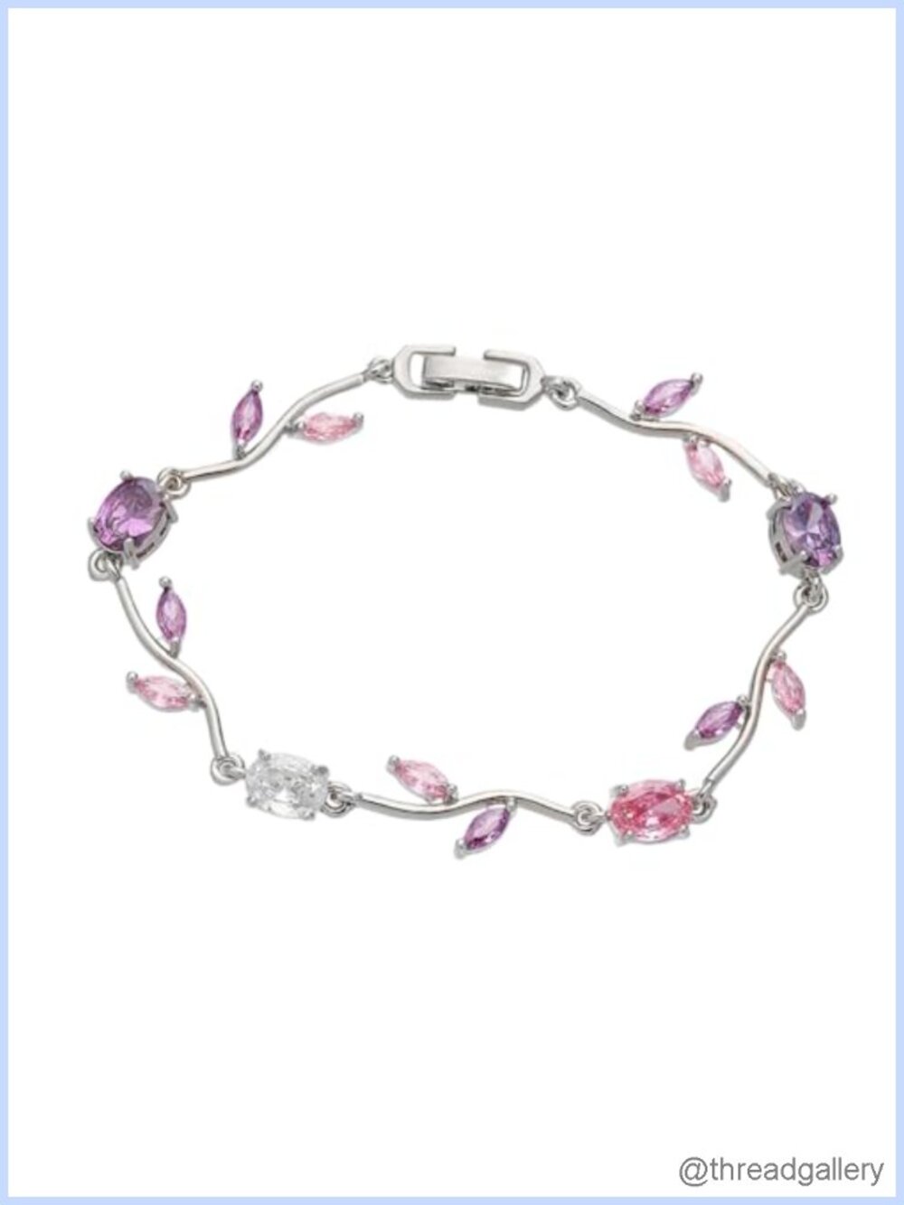 Gold Plated Floral Tennis Bracelet with Oval Cubic Zirconia, Dainty Wedding
